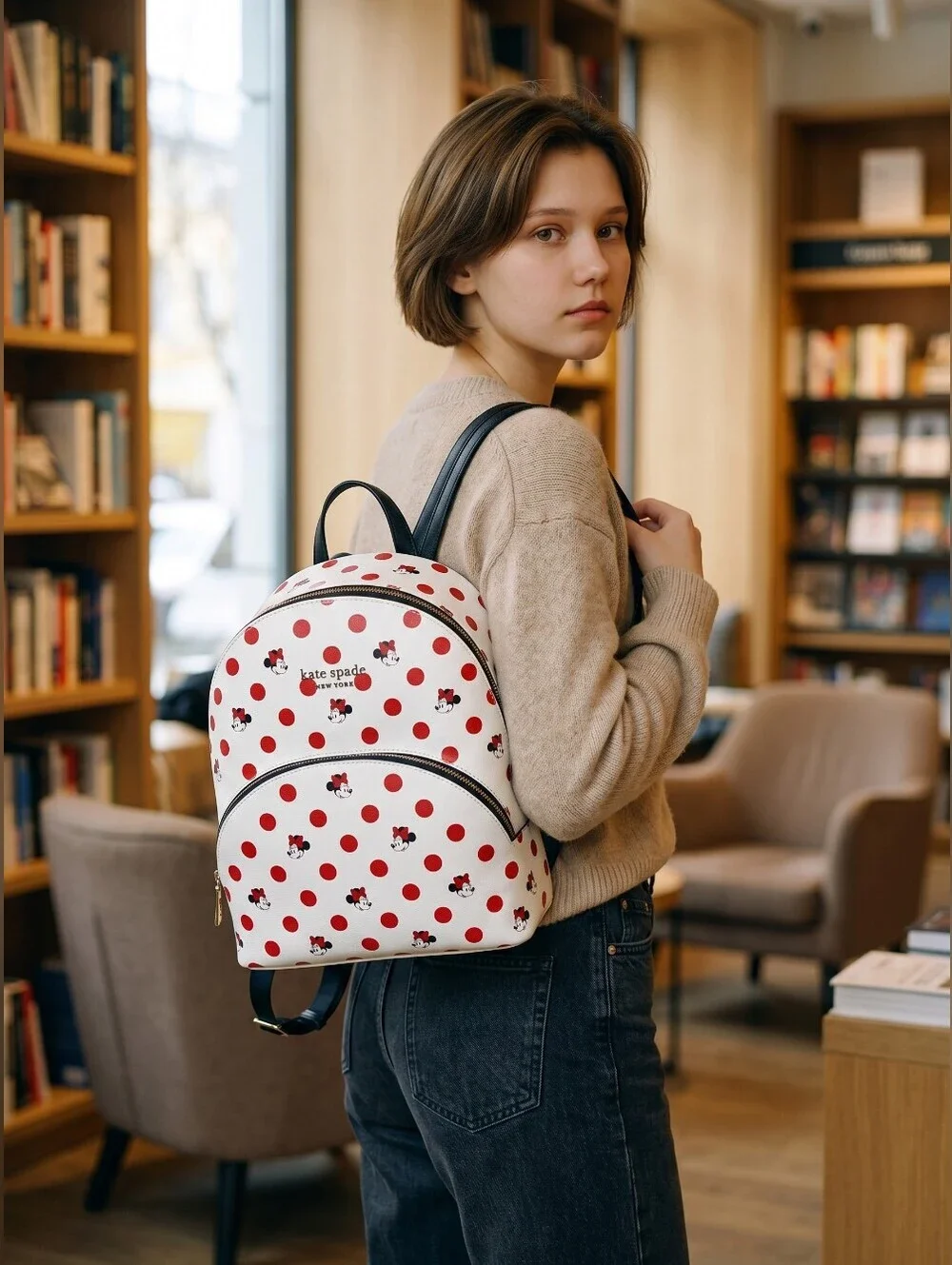 NWOT Disney Parks Kate Spade ♠️ Minnie Mouse Polka Dot White Backpack